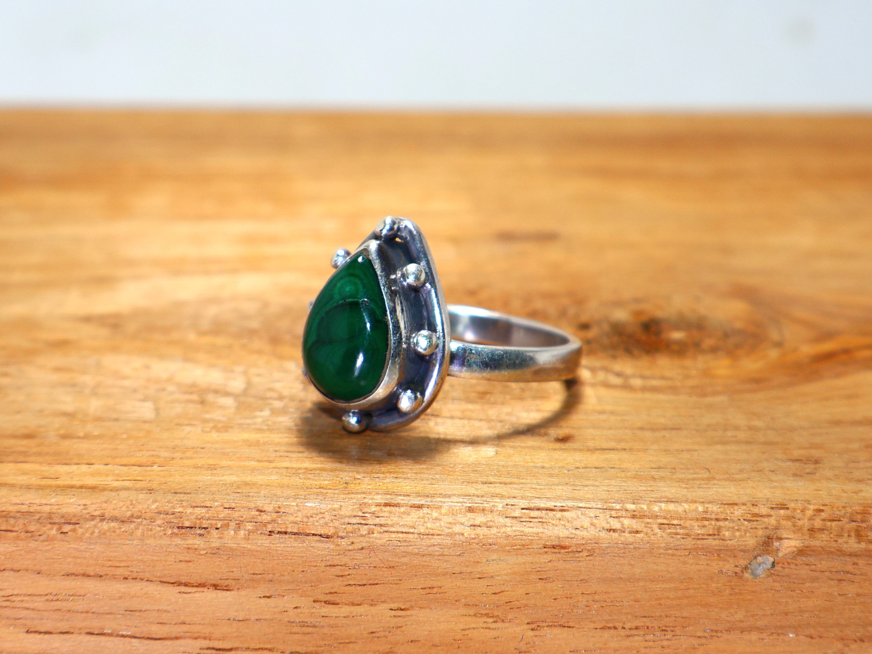 Natuurlijke Malachiet Zilveren Ring Peer Vorm Steen Ring Handgemaakte Ring 925 Sterling Zilveren Ring Voor Vrouwen Cadeau Voor Haar Verlovingsring