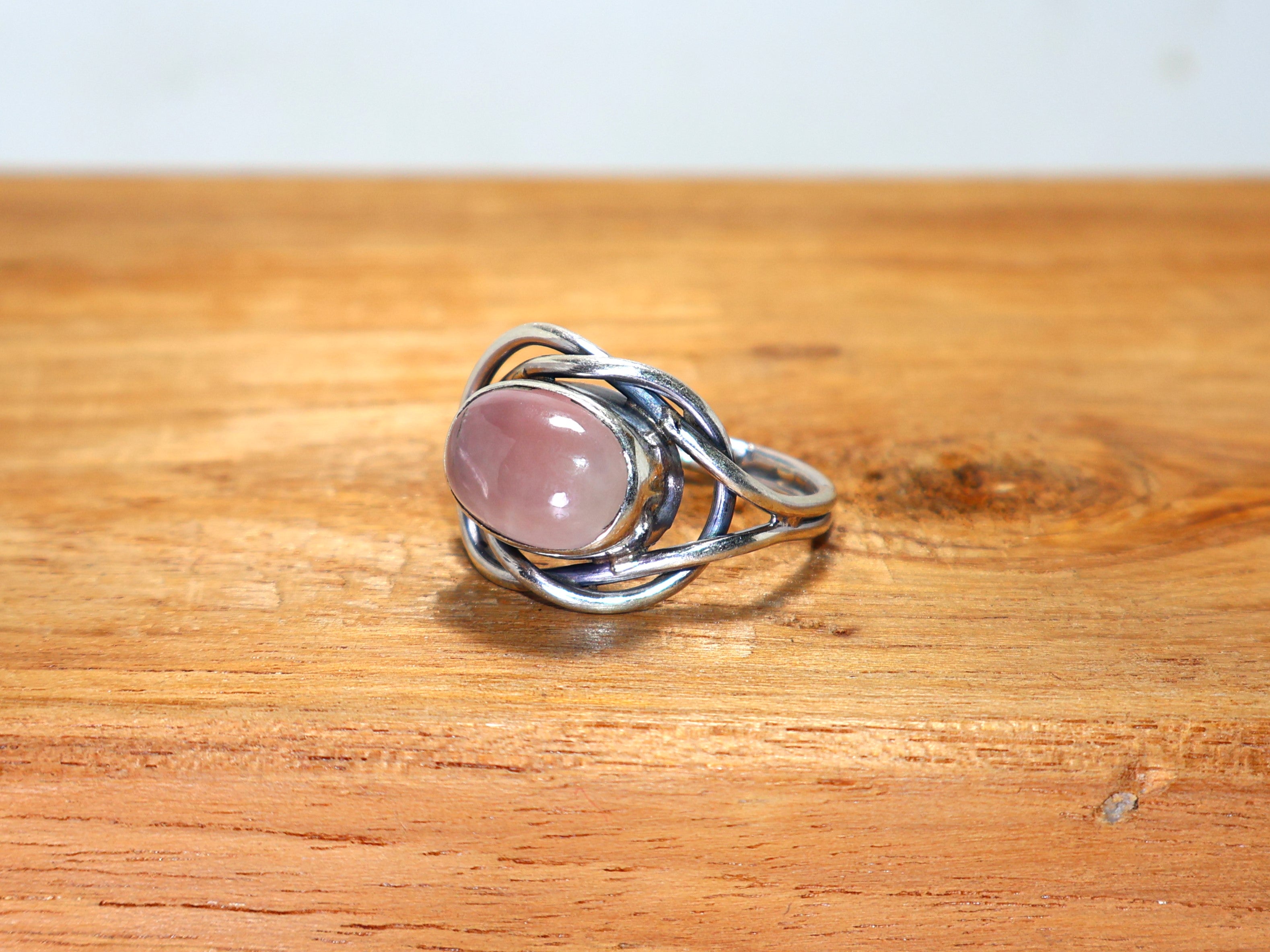 Natürlicher Rosenquarz-Ring, rosa Edelstein-Ring, massiver 925er Sterling Silber Ring, ovaler Stein-Ring, handgemachter Ring, Geschenk für Sie
