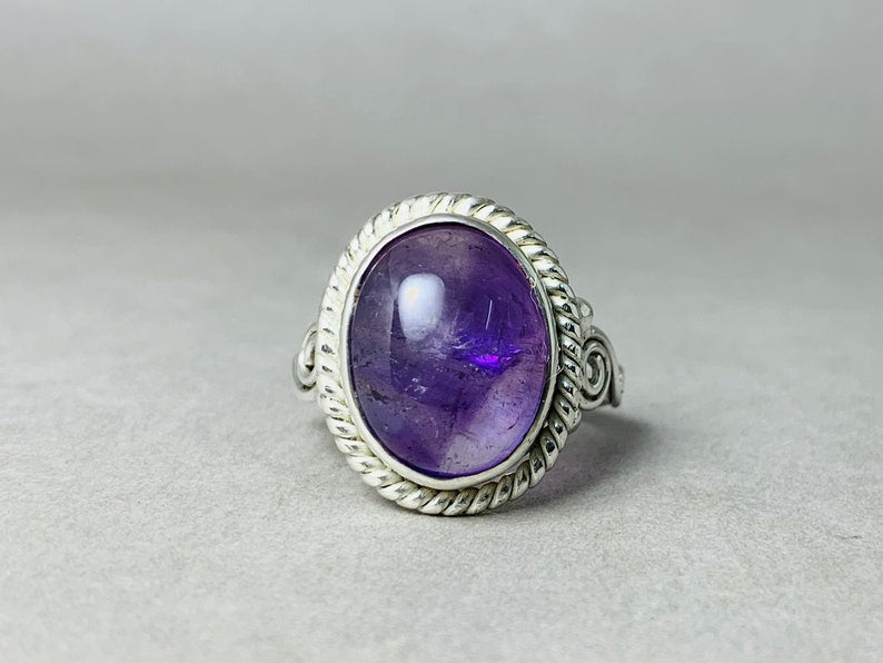 Paarse Amethist Ring 925 Sterling Zilver Handgemaakte Zilveren Sieraden Cadeau Voor Haar Ovale Edelsteen Ring