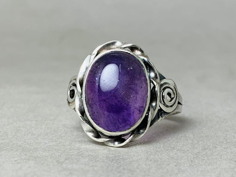 Amethyst Ring 925 Sterling Silber Februar Geburtsstein Stapelring Lila Stein Ring Boho Zierlicher Ring Geschenk für Sie