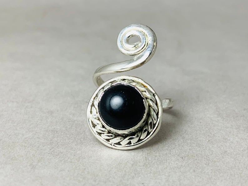 Handgemaakte Zwarte Onyx Ring Statement Ring Edelsteen Ring Verstelbare Ring Boho Delicate Ring Dames Ring Cadeau Voor Haar