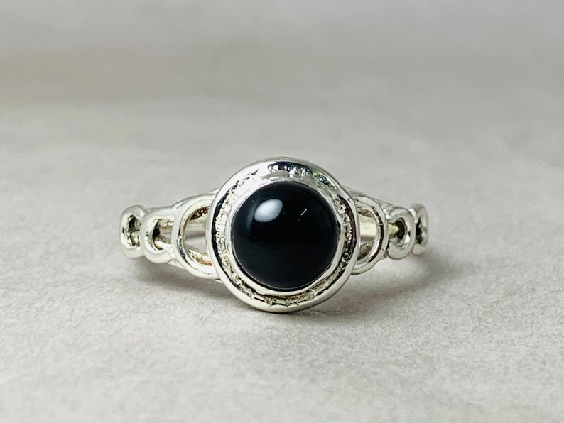 Natürlicher Schwarzer Onyx Ring 925 Sterling Silber Dezember Geburtsstein Versprechensring Minimalistischer Boho Ring