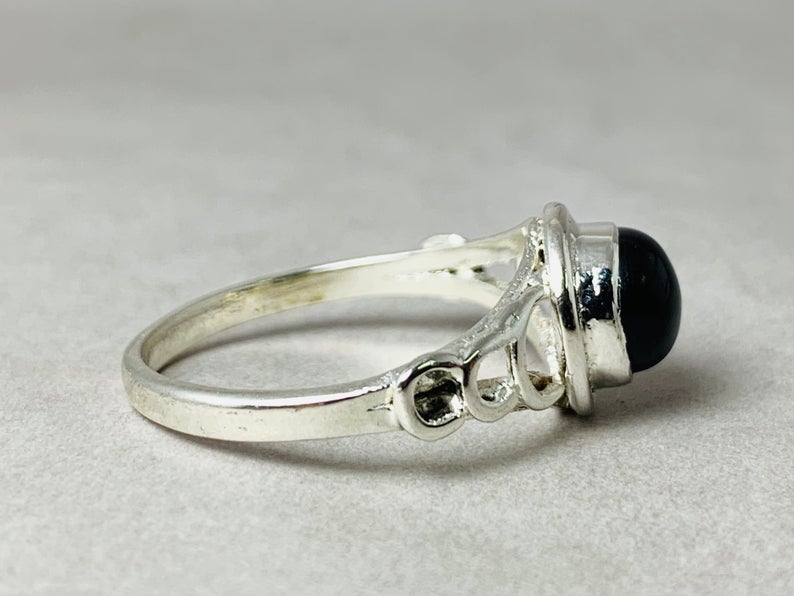 Natürlicher Schwarzer Onyx Ring 925 Sterling Silber Dezember Geburtsstein Versprechensring Minimalistischer Boho Ring