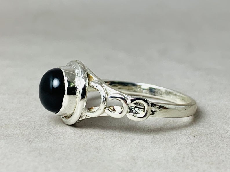 Natürlicher Schwarzer Onyx Ring 925 Sterling Silber Dezember Geburtsstein Versprechensring Minimalistischer Boho Ring