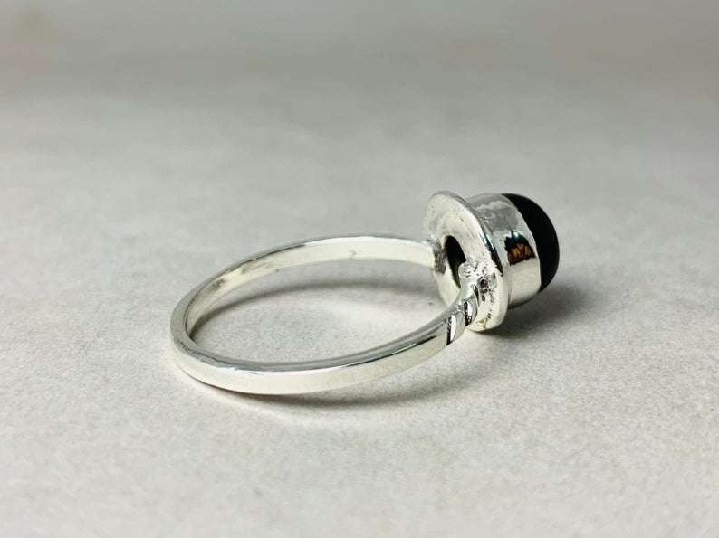 Schwarzer Onyx Ring 925 Silber Ring Böhmischer Minimalist Ring Edelstein Ring Sterling Silber Geschenk Ring Für Sie