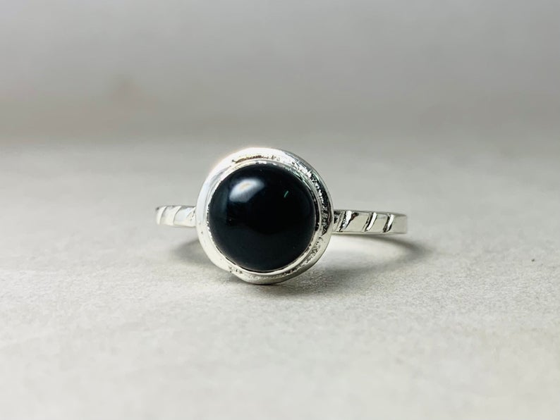 Schwarzer Onyx Ring 925 Silber Ring Böhmischer Minimalist Ring Edelstein Ring Sterling Silber Geschenk Ring Für Sie