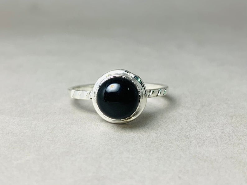 Schwarzer Onyx Ring 925 Silber Ring Böhmischer Minimalist Ring Edelstein Ring Sterling Silber Geschenk Ring Für Sie