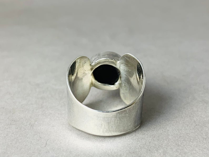 Schwarzer Onyx Ring 925 Sterling Silber Runder Onyx Silberband Ring Edelsteinring Dezember Geburtsstein Versprechensring