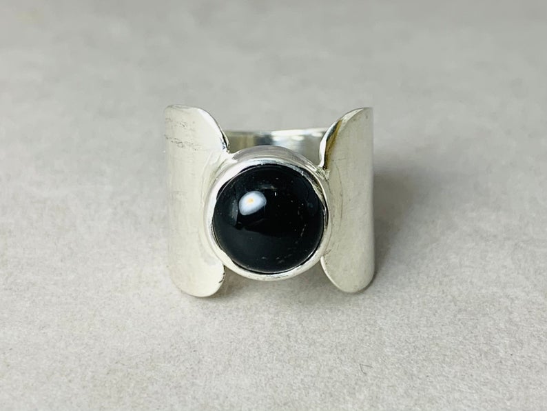 Schwarzer Onyx Ring 925 Sterling Silber Runder Onyx Silberband Ring Edelsteinring Dezember Geburtsstein Versprechensring