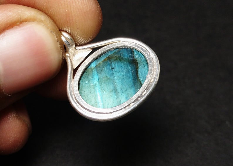 Labradorit Anhänger 925 Sterling Silber Anhänger Natur Edelstein Labradorit Stein Blauer Feuerstein 925 Silber Boho Anhänger Oval