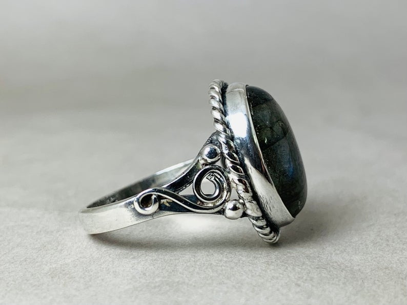 Echte Edelsteen Ring Labradoriet Ring 925 Zilveren Ring Handgemaakte Ovale Edelsteen Geboortesteen Ring Cadeau Voor Haar