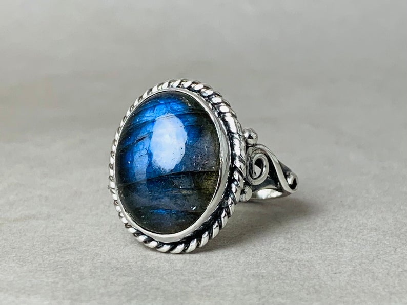 Echte Edelsteen Ring Labradoriet Ring 925 Zilveren Ring Handgemaakte Ovale Edelsteen Geboortesteen Ring Cadeau Voor Haar