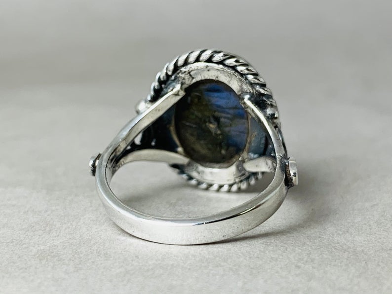 Echte Edelsteen Ring Labradoriet Ring 925 Zilveren Ring Handgemaakte Ovale Edelsteen Geboortesteen Ring Cadeau Voor Haar