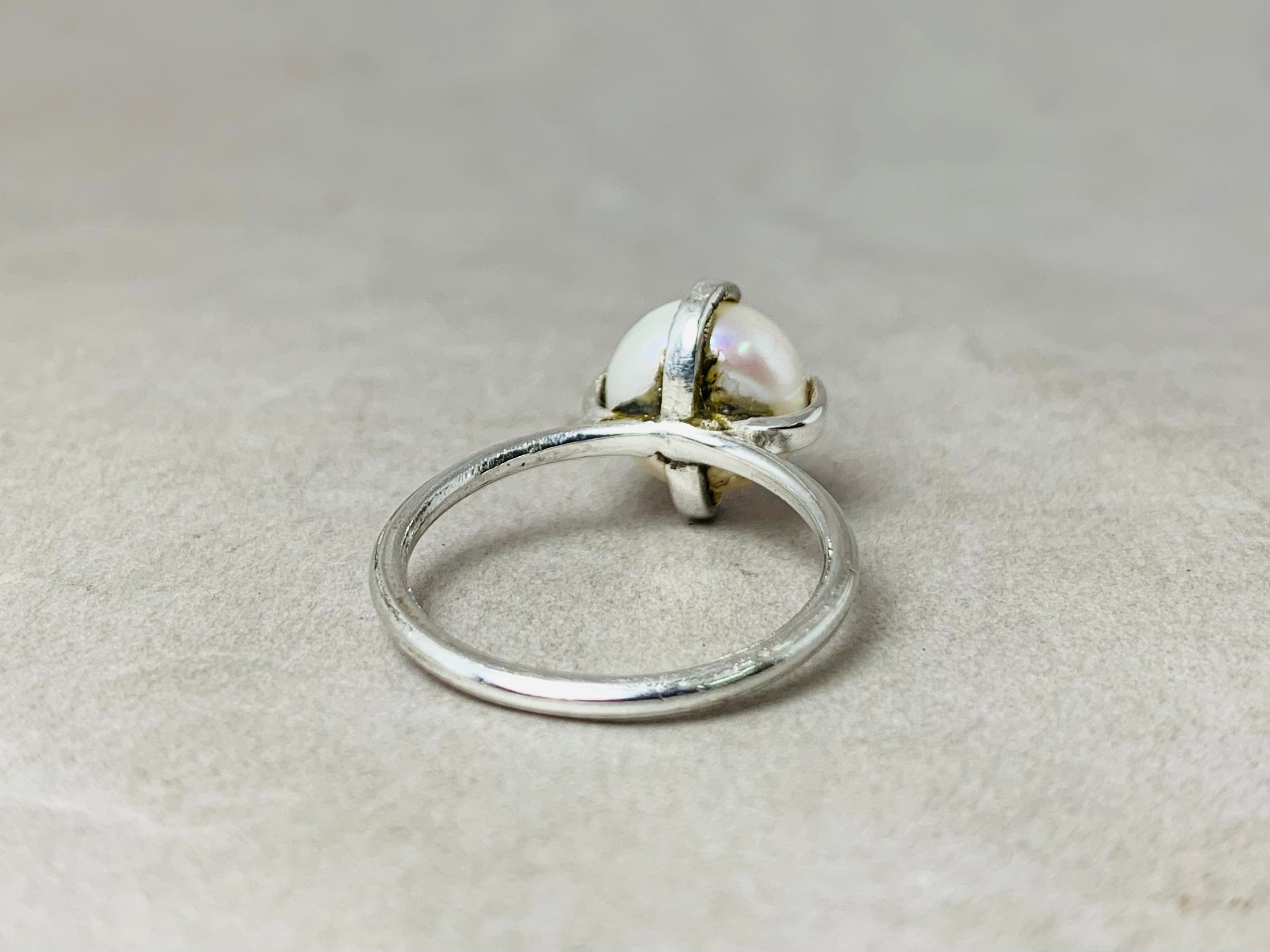 Perlenring 925er Silberring Handgemachter Perlenring Edelsteinring Statement-Ring Boho-Stil Ring Damenschmuck