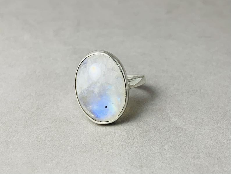 925 Sterling Silver Handcrafted Oval Moonstone Ring June Birthstone Woman Ring Oval Shape Stone White Stone Ring