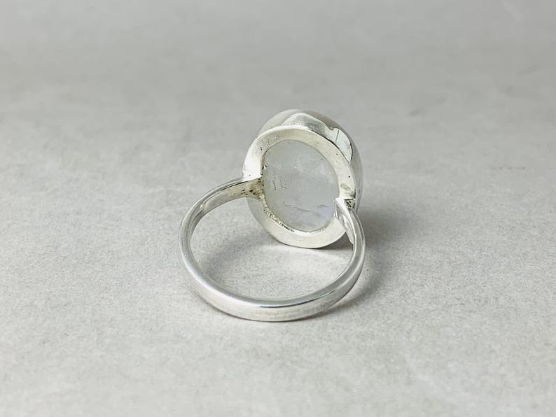 925 Sterling Silver Handcrafted Oval Moonstone Ring June Birthstone Woman Ring Oval Shape Stone White Stone Ring