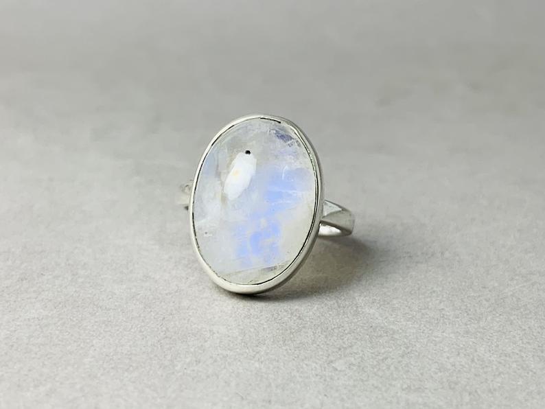 925 Sterling Silver Handcrafted Oval Moonstone Ring June Birthstone Woman Ring Oval Shape Stone White Stone Ring