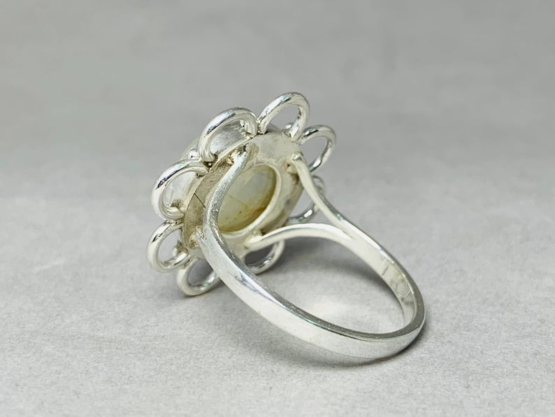 Blauer Feuer runder Mondsteinring 925er Sterlingsilber Geschenk für Sie Versprechensring Mondsteinring Geschenkring