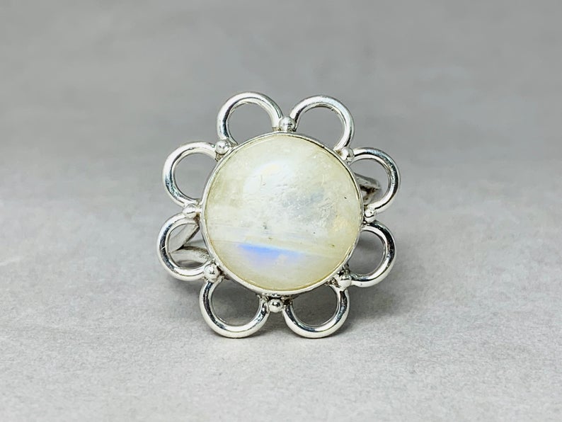 Blauer Feuer runder Mondsteinring 925er Sterlingsilber Geschenk für Sie Versprechensring Mondsteinring Geschenkring