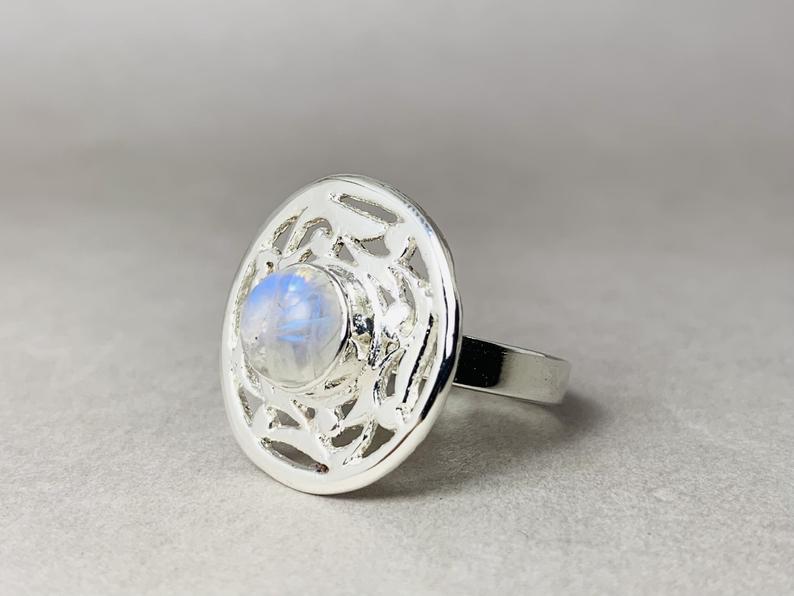 Regenbogen Mondstein Ring 925 Sterling Silber Mondstein Silberring Juni Geburtsstein Handgemachter Designer Ring Edelsteinring