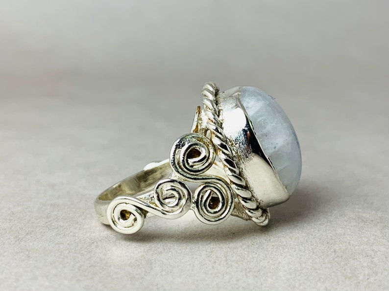 925er Silberring Regenbogen-Mondstein-Ring Juni Geburtsstein Handgemachter Ring Designer-Ring Edelsteinring Geschenk für Sie