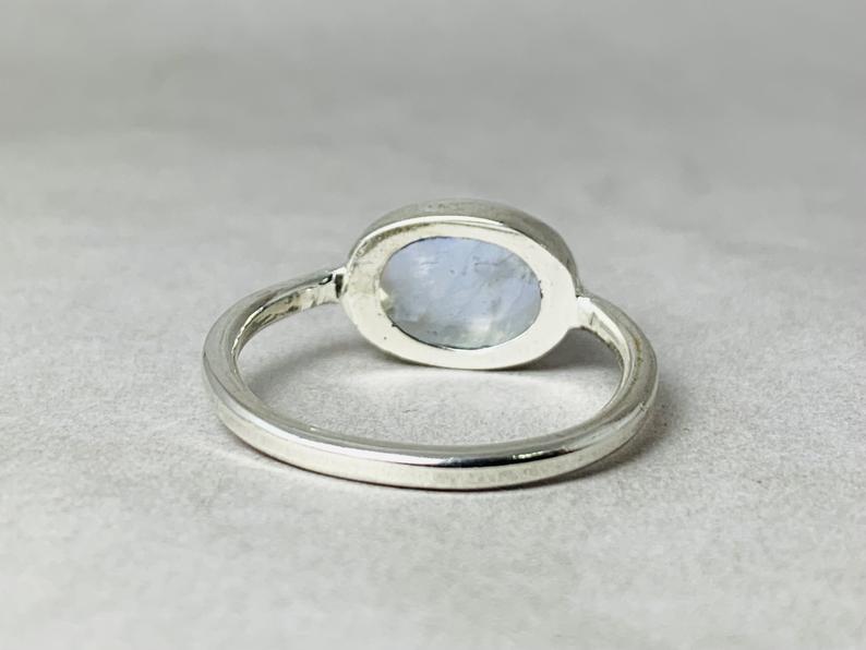 Wunderschöner Regenbogen-Mondstein 925 Silberring Blauer Feuerring Geburtssteinring Juni Versprechensring