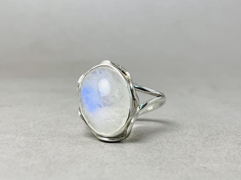 Natürlicher Regenbogen Mondstein Ring 925 Sterling Silber Handgemachter Ring Edelsteinring Ovaler Mondsteinring Geschenk Für Sie