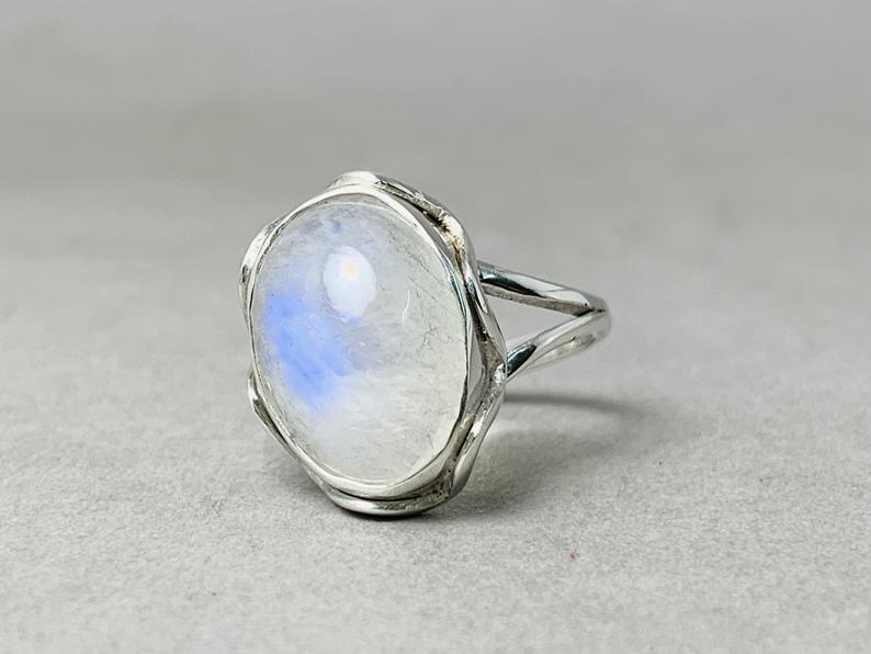 Natürlicher Regenbogen Mondstein Ring 925 Sterling Silber Handgemachter Ring Edelsteinring Ovaler Mondsteinring Geschenk Für Sie