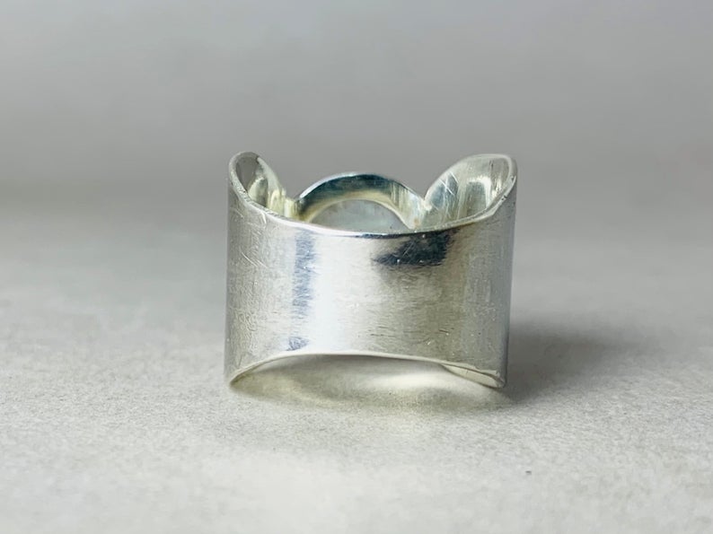 Regenbogen-Mondsteinring 925 Sterling Silber Runder Edelstein Silber Bandring Böhmischer Schmuck Geschenk für sie