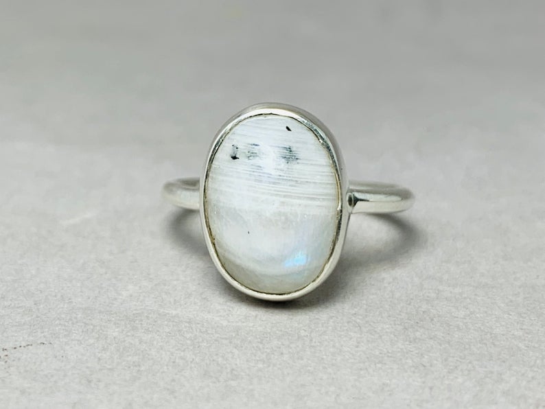 Regenboog Maansteen Ring 925 Sterling Zilver Handgemaakt Juni Geboortesteen Damesring Ovale Steen Witte Steen Sieraden