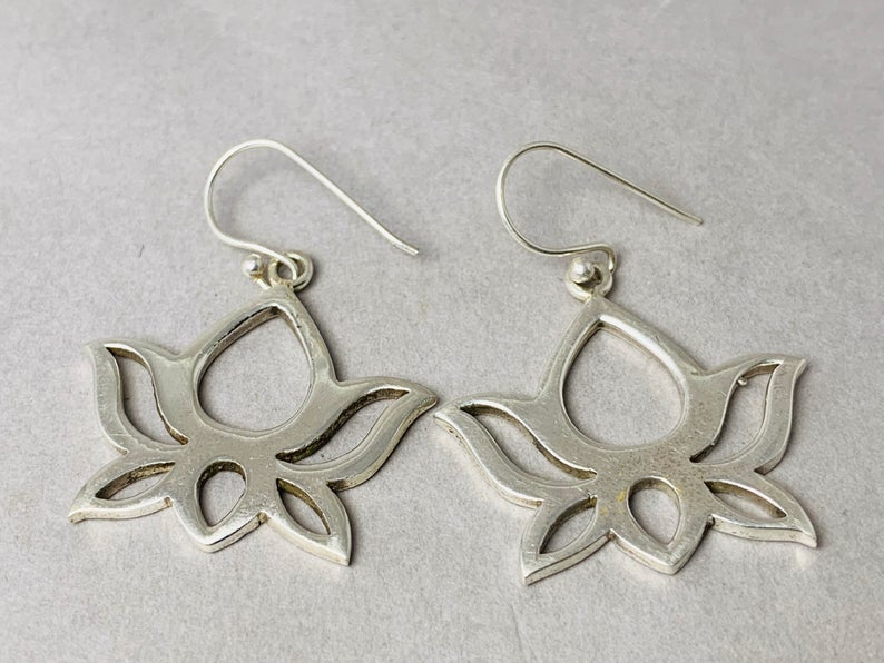 Lotus Earrings 925 Sterling Silver Earrings Silver Lotus Earrings Everyday Earrings Lotus Flower Earrings Boho Earrings Gift For Her