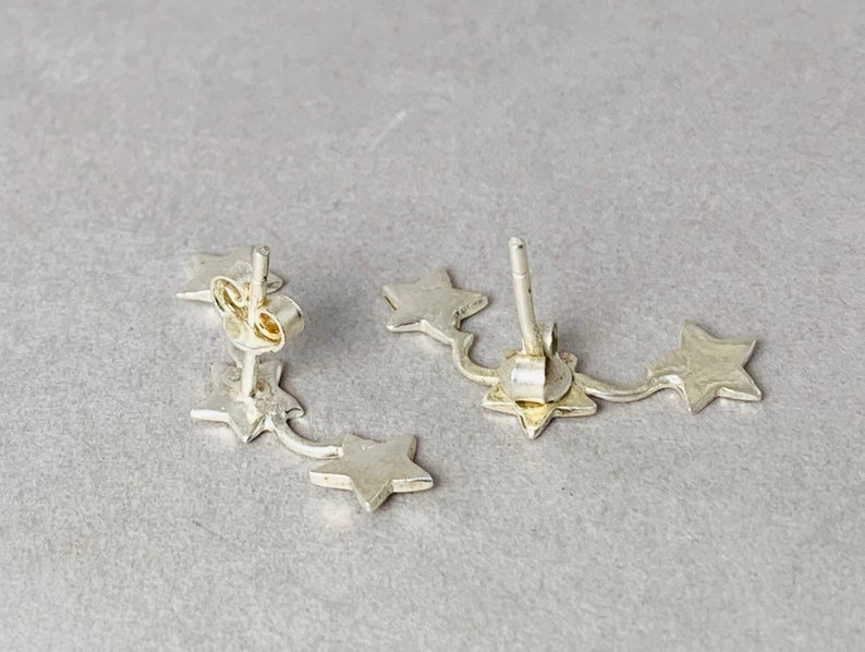 Three Stars Studs Silver Studs Star Shape Studs Tiny Star Earrings Dainty Studs Earrings Delicate Studs Earrings Woman Earrings