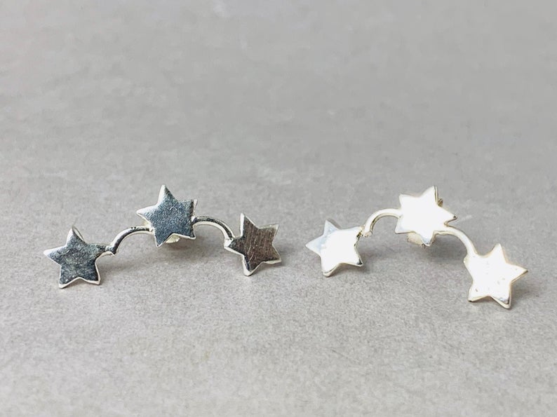 Three Stars Studs Silver Studs Star Shape Studs Tiny Star Earrings Dainty Studs Earrings Delicate Studs Earrings Woman Earrings