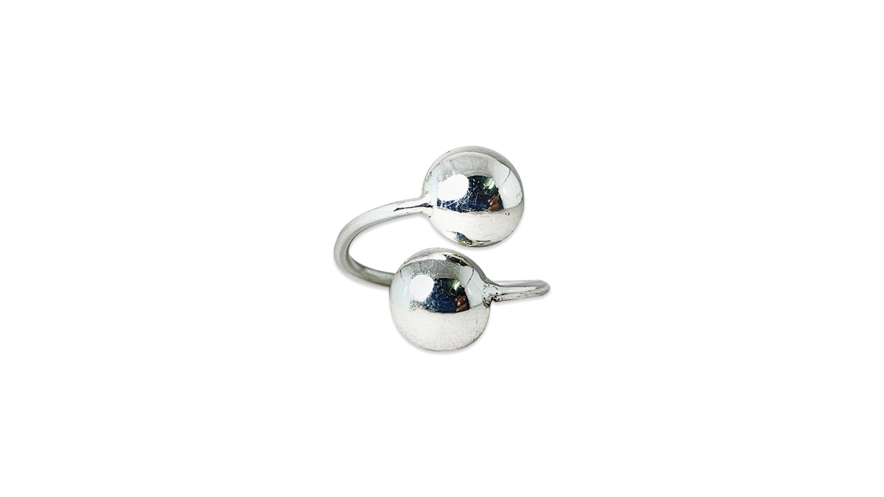 Handgefertigter Doppelring Zwei Kugeln Ring Verstellbarer Ring Offener Ring 925 Sterling Silber Ring