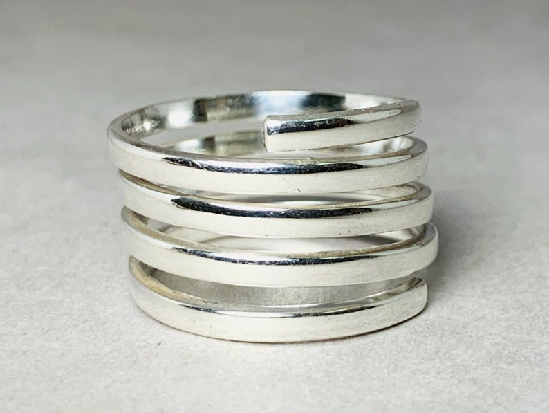 Verstellbarer silberner Spiralring für Damen Feiner Ring 925er Sterlingsilber Ring Geschenkring für sie