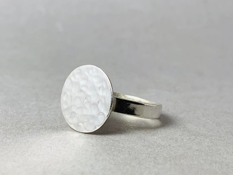 Hammered Disc Ring Circle Ring 925 Sterling Silver Ring Gift For Her Everyday Ring Handmade Ring