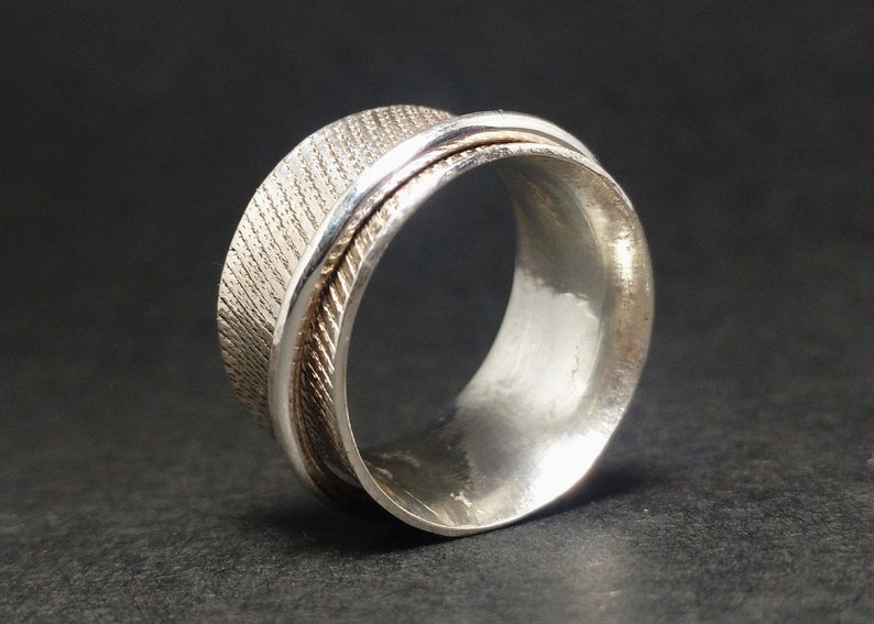 Spinner-Ring Breiter Bandring Silberring 925 Statement-Ring Handgefertigter Ring