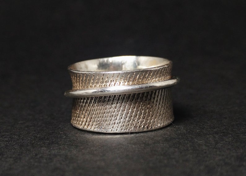 Spinner-Ring Breiter Bandring Silberring 925 Statement-Ring Handgefertigter Ring