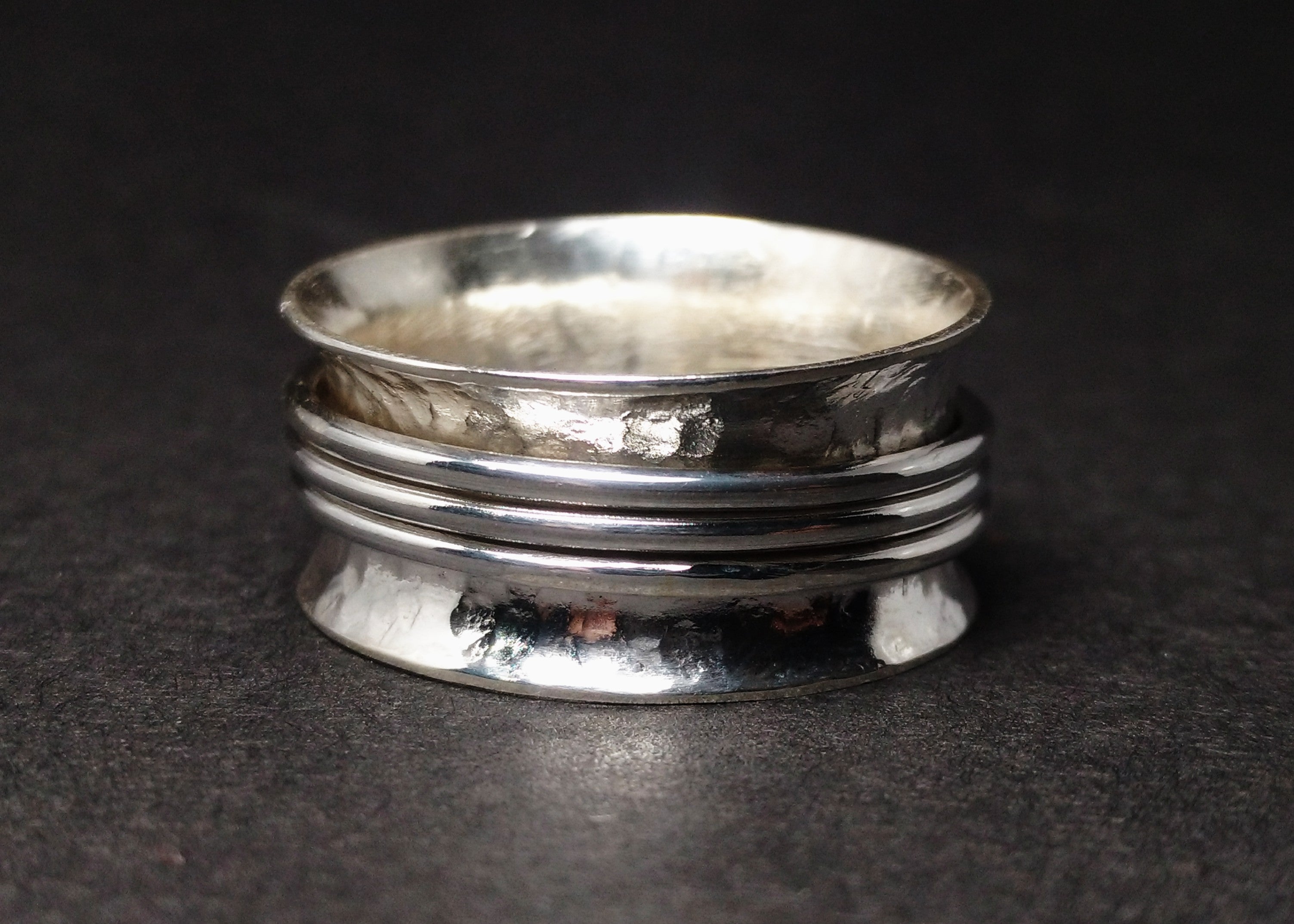 925 Sterling Silver Ring Spinner Silver Band Ring Hammered Ring Meditation Ring Worry Ring Anxiety Ring