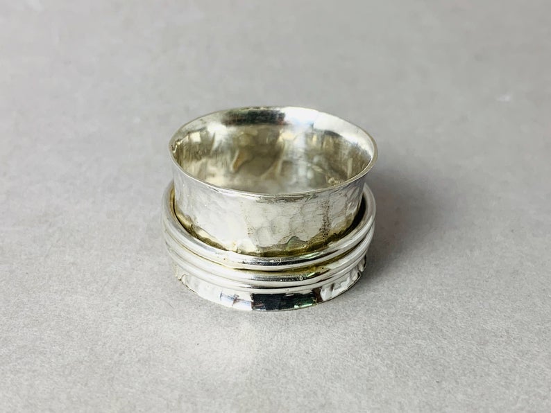 925 Sterling Silber Ring Spinner Silber Ring Gehämmert Ring Meditationsring Sorgenring Angst Ring