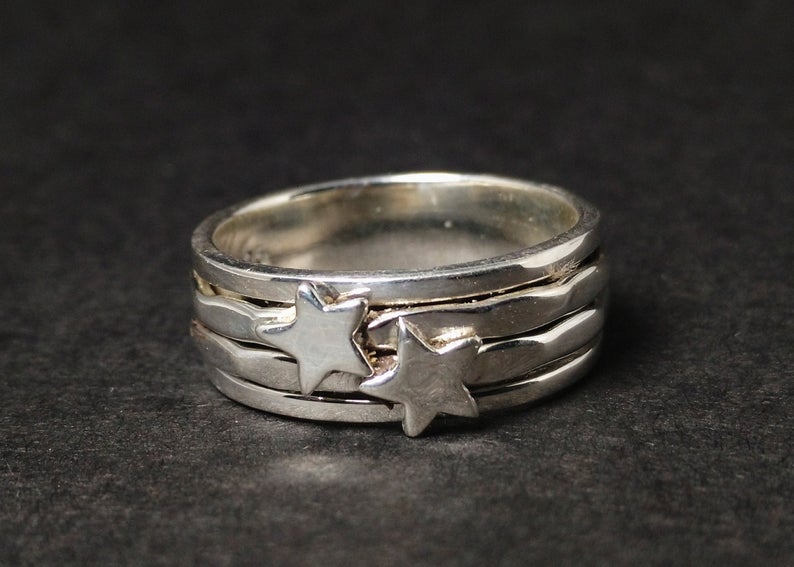 Stern Spinner Ring für Frauen 925 Sterling Silber Sorgenring Handgemachter Ring Damen Silberring
