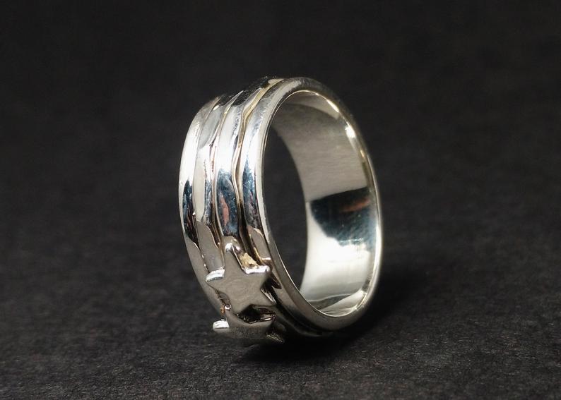 Stern Spinner Ring für Frauen 925 Sterling Silber Sorgenring Handgemachter Ring Damen Silberring