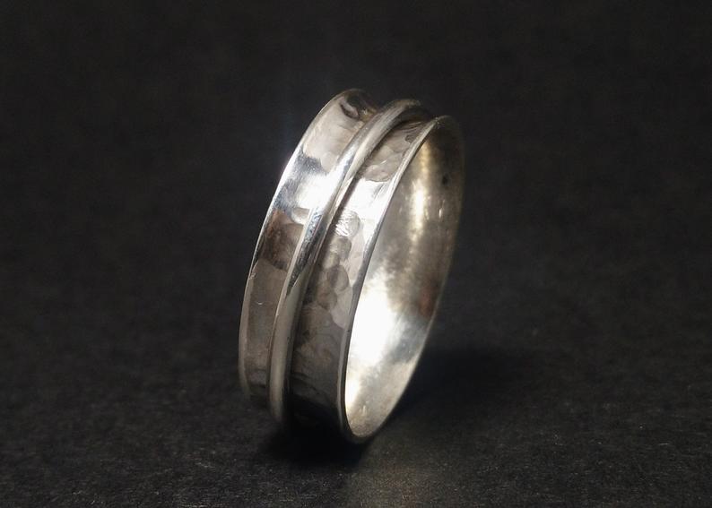Gehämmerter Spinner-Bandring 925 Sterling Silber Fidget Sorgenring Meditationsring Geschenkring