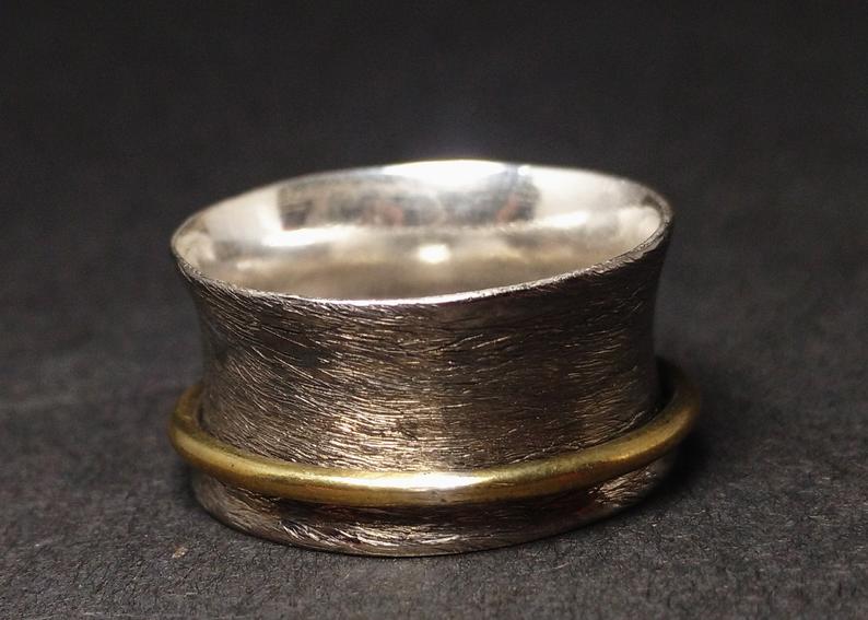 Silberner Spinner-Ring Oxidierter Ring 925 Sterling Silber Meditationsring Sorgen-Fidget Rustikaler Spinner-Ring Gehämmerter Ring