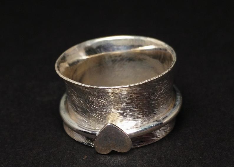 Herz Spinner Ring 925 Sterling Silber Sorgenring Meditationsring Fidget Ring Silber Band Ring