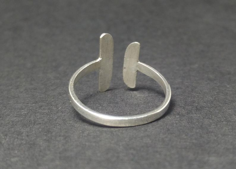 Doppelter Stabring 925 Sterling Silberring Verstellbarer Ring Stapelring Zarter Ring Handgemachter Ring
