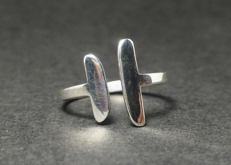 Doppelter Stabring 925 Sterling Silberring Verstellbarer Ring Stapelring Zarter Ring Handgemachter Ring