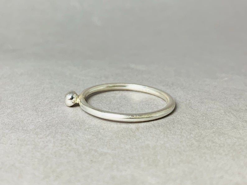 Silberner Punktring 925 Sterling Silber Kugelring Stapelring Winziger kleiner Ring Schmaler zierlicher minimalistischer Ring