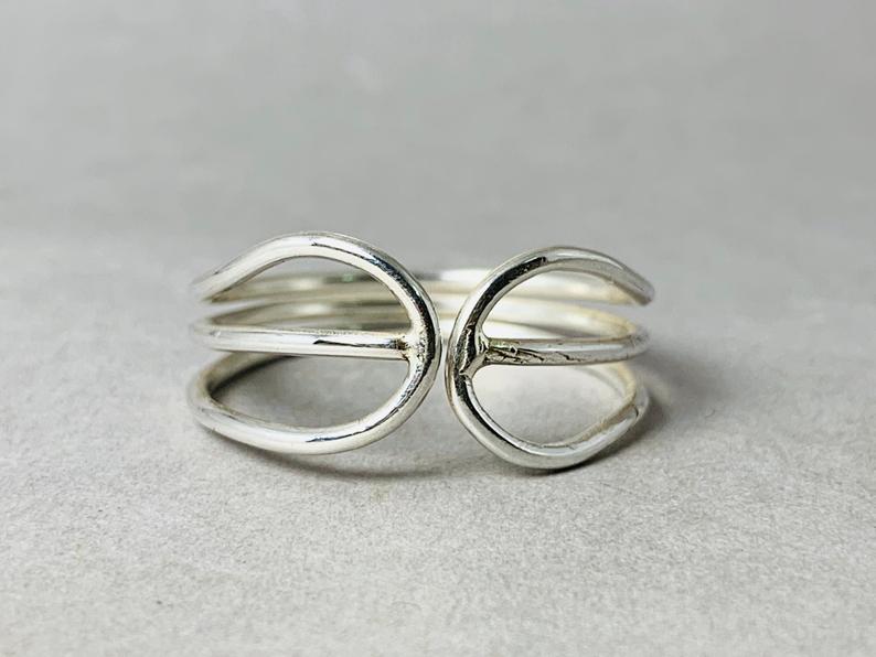 Dreifach-Bandring 925 Sterling Silber Handgemachter Ring Einzigartiges Geschenk für sie
