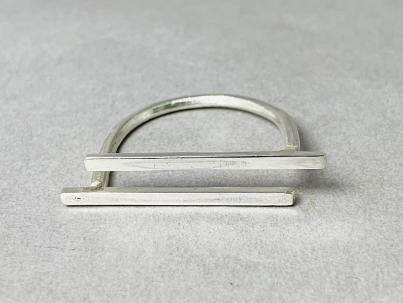 Doppelter Stab Ring Langer Silberner Stab Ring 925 Sterling Silber Zarter Ring Parallel Ring Geometrischer Ring Moderner Ring Geschenkring